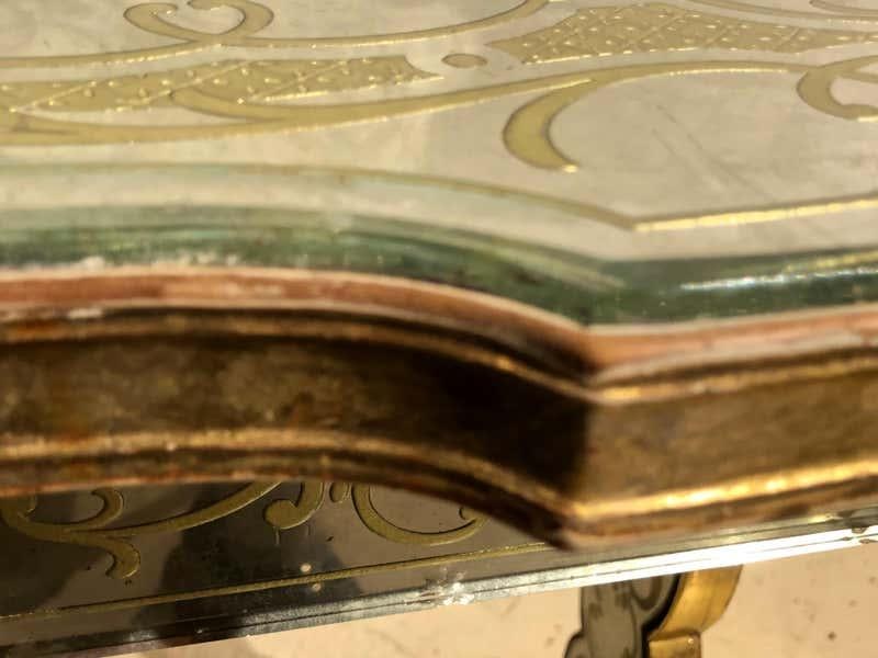 Jansen Fine Eglomise Double Drawer Etched Mirror and Silver Leaf Vanity Desk - 9