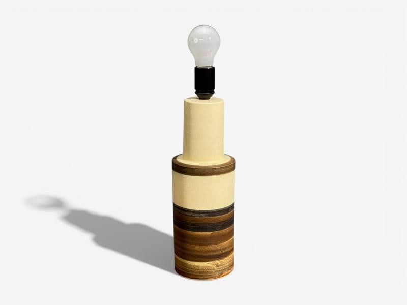 Eriksen Keramik, Large Table Lamp, Beige Stoneware, Denmark, 1970s - 4