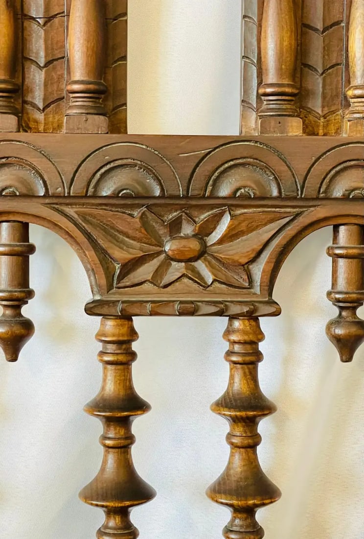 Victorian Eccentric Wooden Headboard, Jacobian Style, Walnut - 11