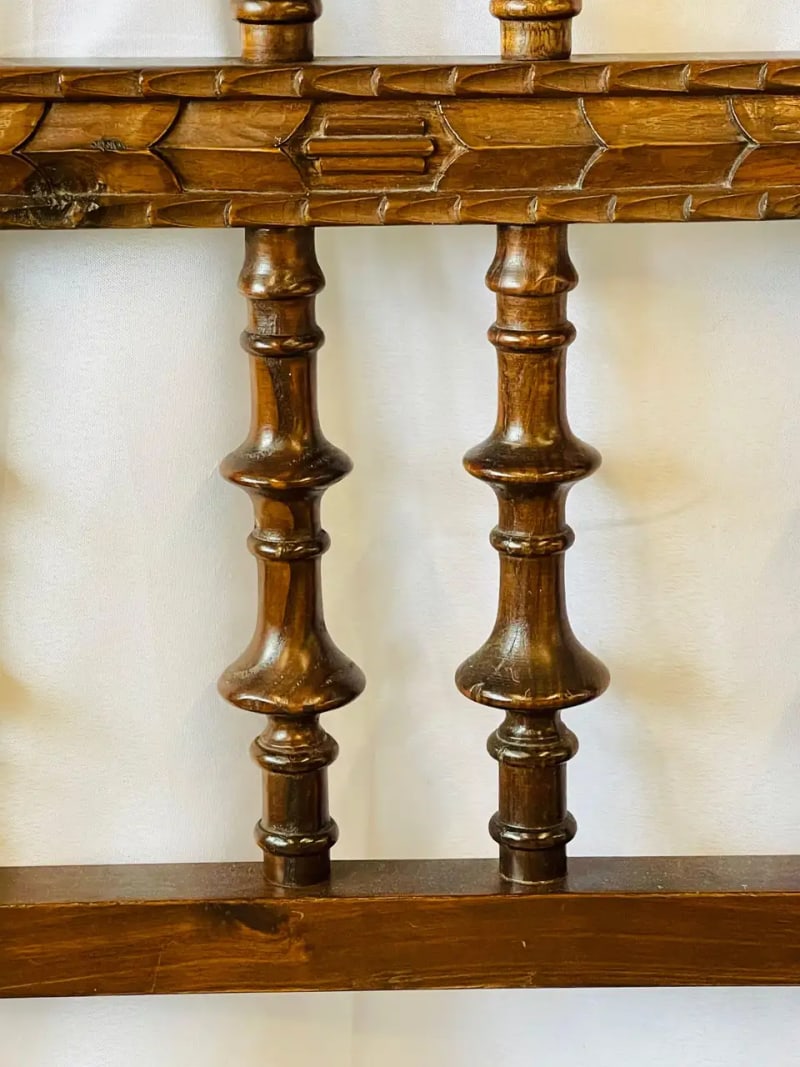 Victorian Eccentric Wooden Headboard, Jacobian Style, Walnut - 12