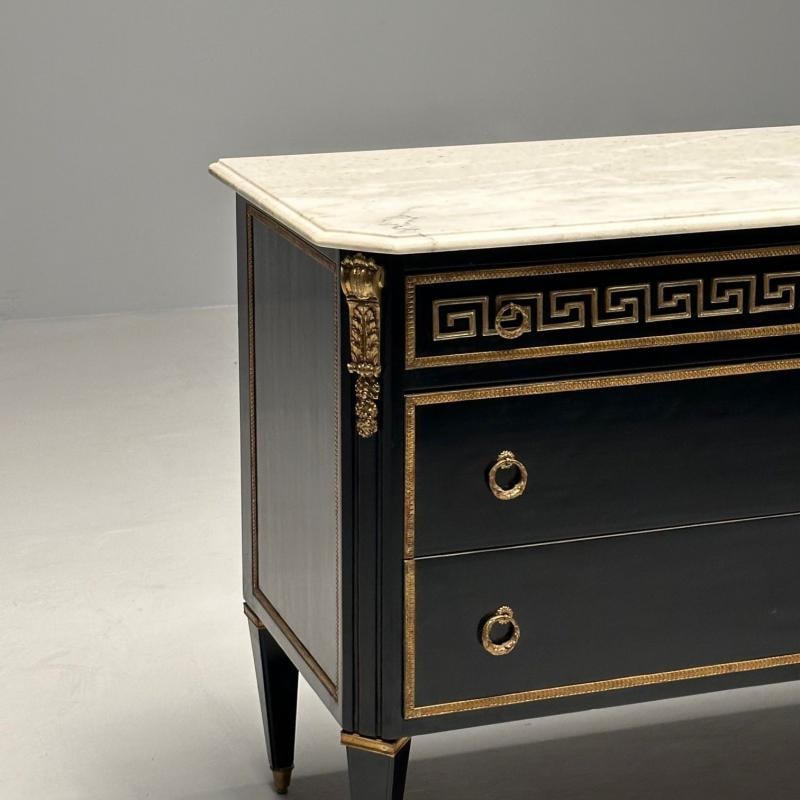 Hollywood Regency Ebonized Cabinet / Commode, Greek Key Motif, Bronze Mounted - 12