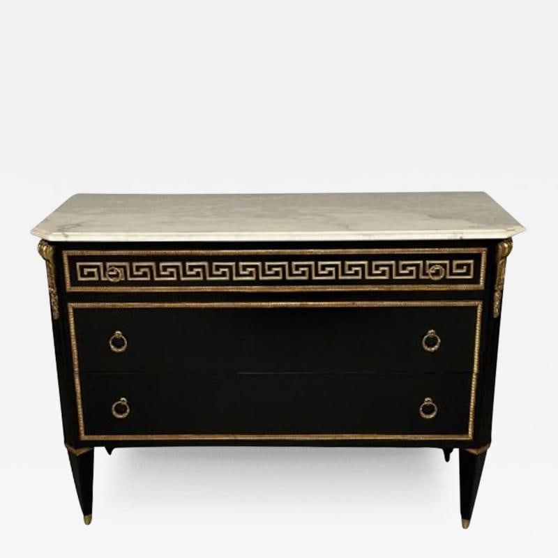 Hollywood Regency Ebonized Cabinet / Commode, Greek Key Motif, Bronze Mounted: Title: Hollywood Regency Ebonized Cabinet / Commode, Greek Key Motif, Bronze Mounted Description: Description 1: Hollywood Regency Ebonized Cabinet / Commode, Greek Key Motif, Bronze Mounted A fine