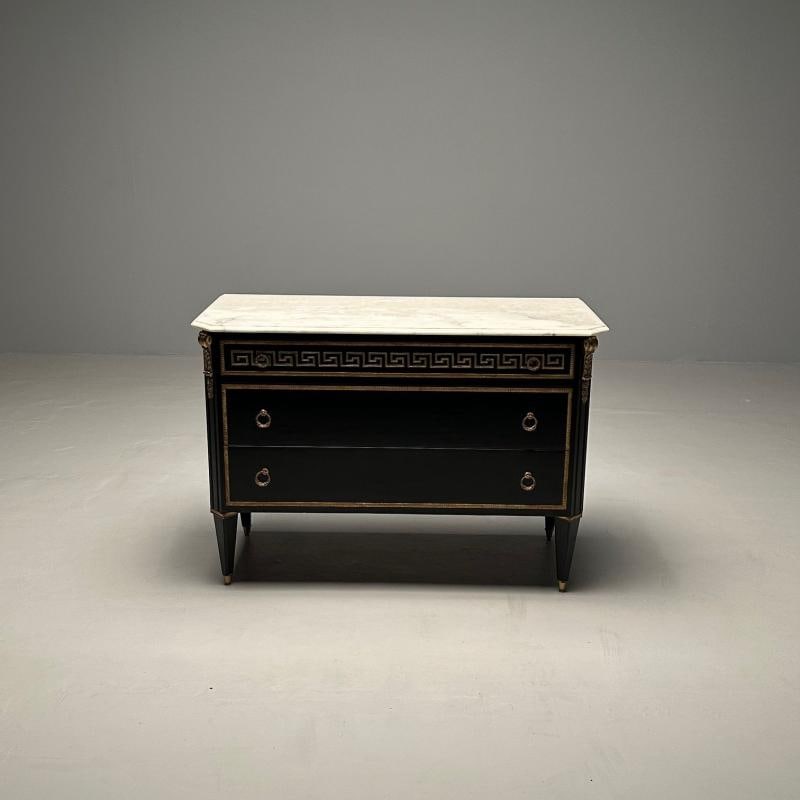 Hollywood Regency Ebonized Cabinet / Commode, Greek Key Motif, Bronze Mounted - 3