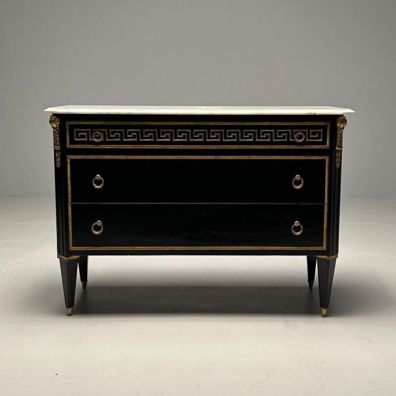 Hollywood Regency Ebonized Cabinet / Commode, Greek Key Motif, Bronze Mounted - 5