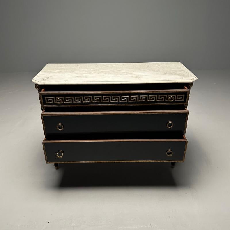 Hollywood Regency Ebonized Cabinet / Commode, Greek Key Motif, Bronze Mounted - 7
