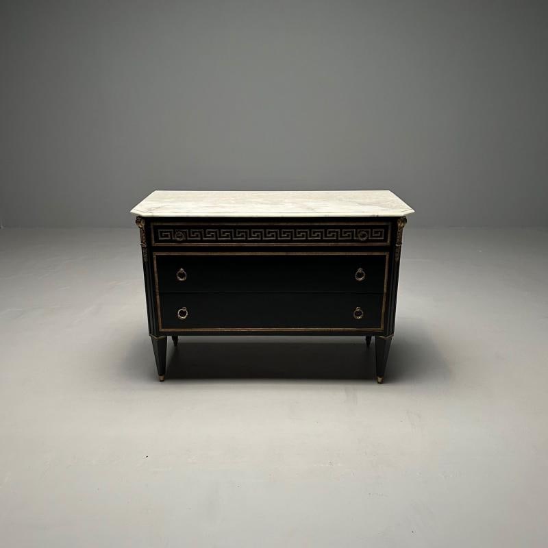 Hollywood Regency Ebonized Cabinet / Commode, Greek Key Motif, Bronze Mounted - 9