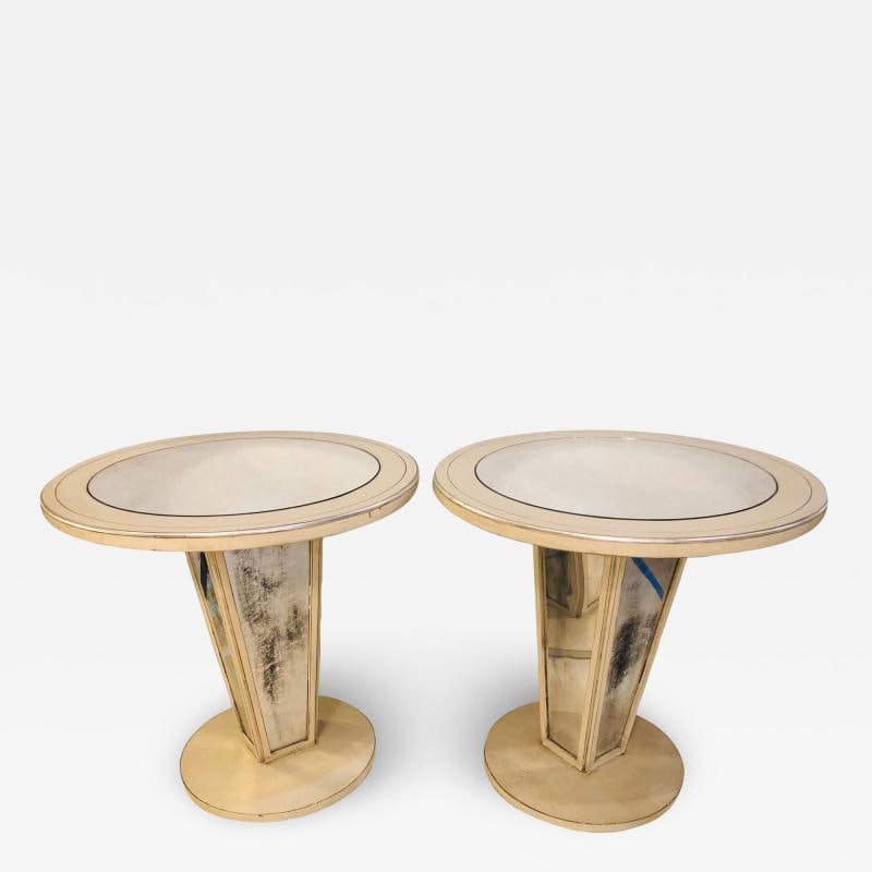 Hollywood Regency Paint Decorated Mirrored Side, End or Lamp Tables, a Pair (1 of 11)