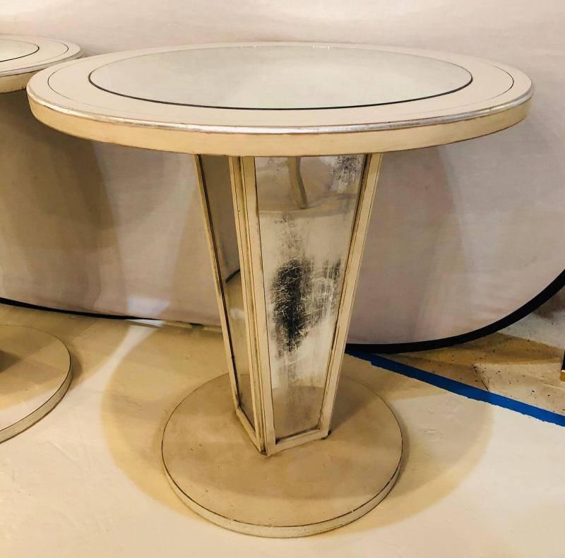 Hollywood Regency Paint Decorated Mirrored Side, End or Lamp Tables, a Pair - 4