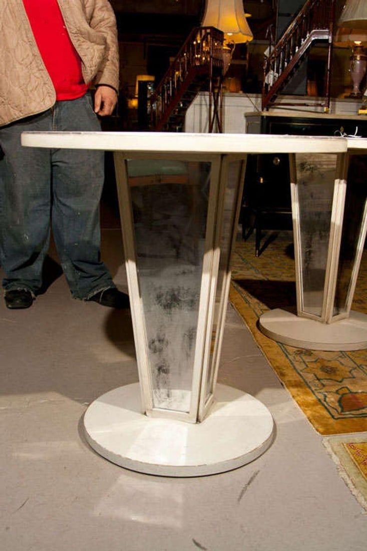 Hollywood Regency Paint Decorated Mirrored Side, End or Lamp Tables, a Pair - 5