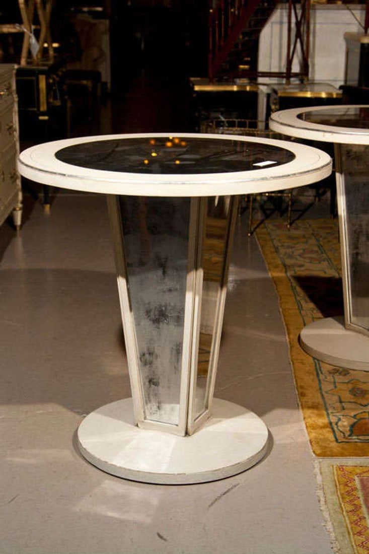 Hollywood Regency Paint Decorated Mirrored Side, End or Lamp Tables, a Pair - 6