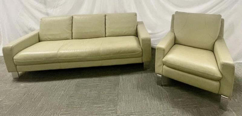 Mid-Century Modern Italian Leather Sofa and Chair by Nicoletti, Italy, 1970s - 7