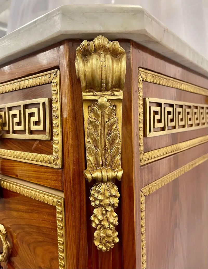 Pair of Tortoise Louis XVI Style Commodes, Chests or Nightstands, Greek Key - 12