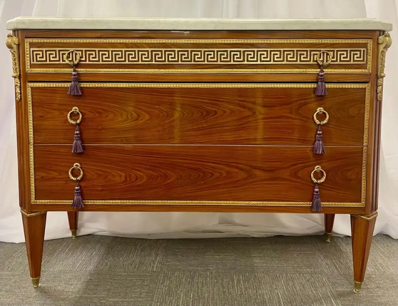 Pair of Tortoise Louis XVI Style Commodes, Chests or Nightstands, Greek Key - 7