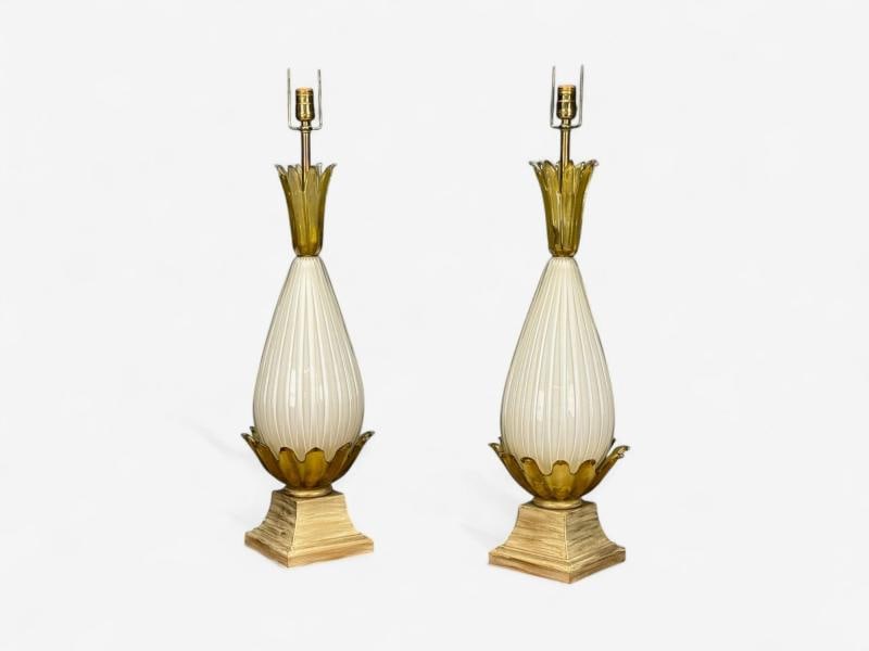 Italian Modern, Murano Glass, Wood, Large Table Lamps, Italy, 1940s - 2