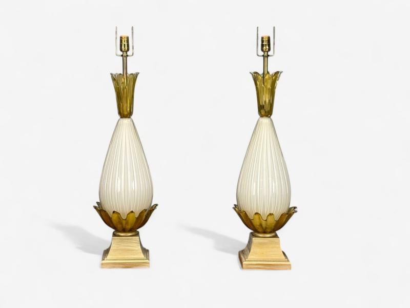 Italian Modern, Murano Glass, Wood, Large Table Lamps, Italy, 1940s - 3