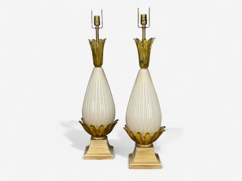 Italian Modern, Murano Glass, Wood, Large Table Lamps, Italy, 1940s - 4