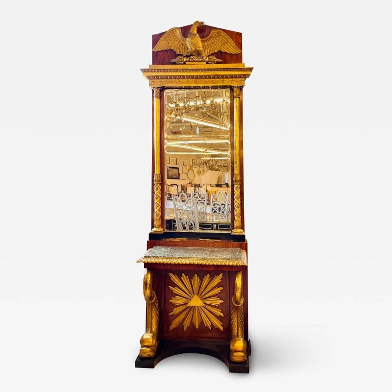 Carved Mahogany and Giltwood Neoclassical Console with Mirror by P.G Bylanders: Title: Carved Mahogany and Giltwood Neoclassical Console with Mirror by P.G Bylanders Description: Description 1: Fine signed P.G Bylanders, Gothenberg, circa 1810, Carved mahogany and giltwood