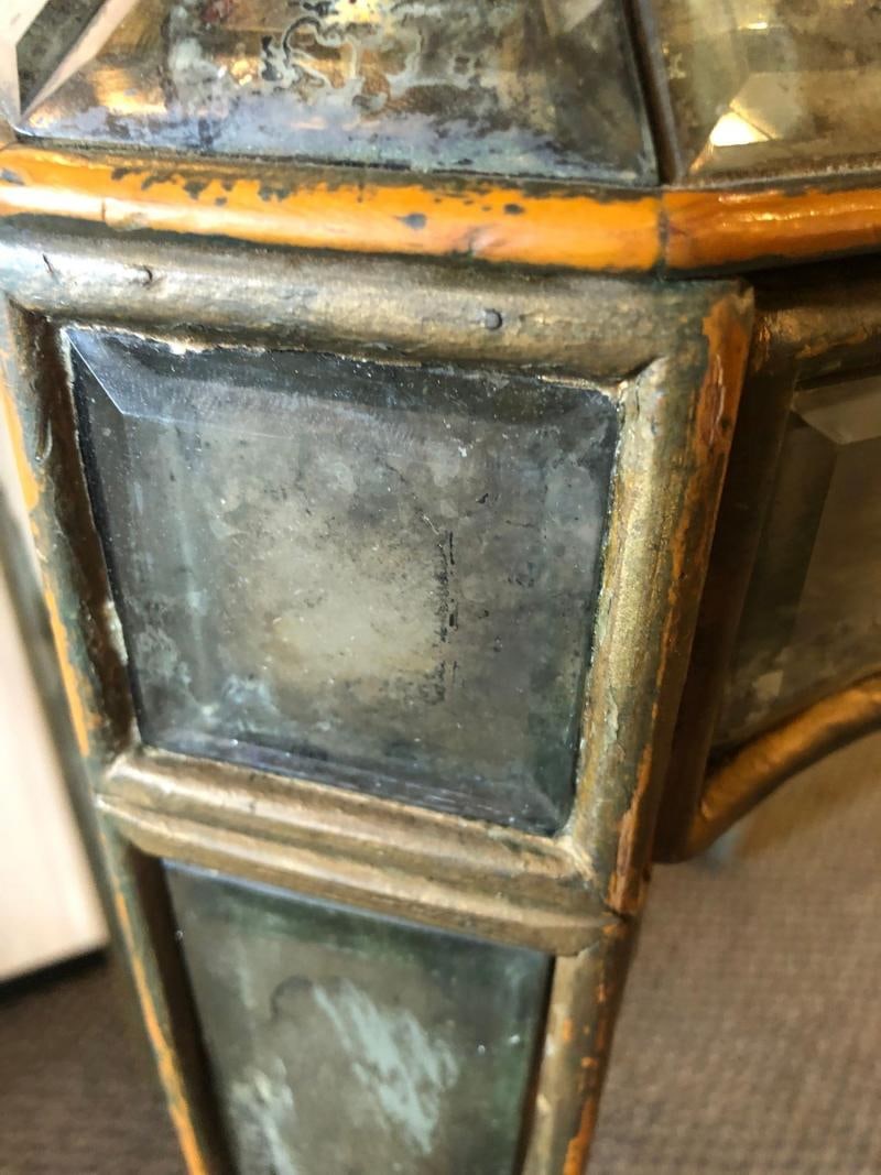 Hollywood Regency Distressed Beveled Mirror Single Draw End, Side Table or Desk - 10