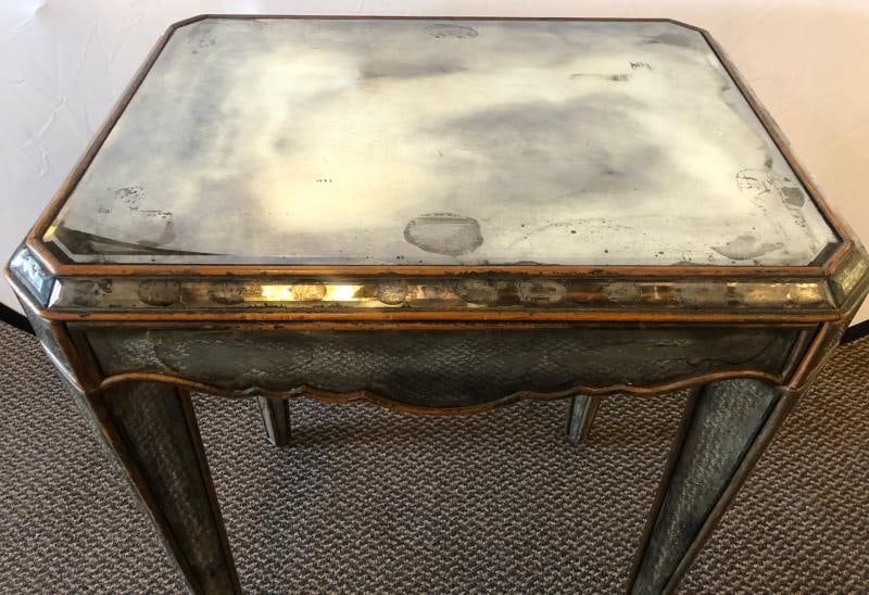 Hollywood Regency Distressed Beveled Mirror Single Draw End, Side Table or Desk - 8