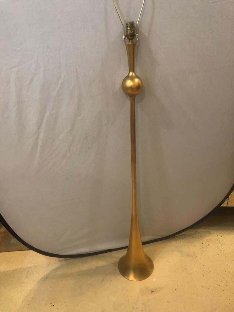 Gilt Metal Hollywood Regency Style Trumpet Standing or Tall Floor Lamp - 3
