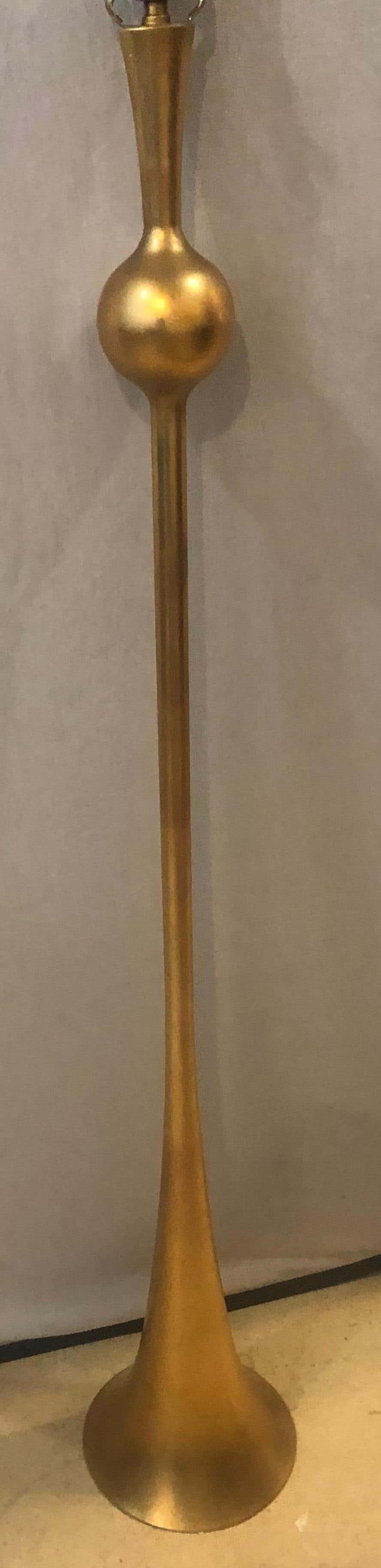 Gilt Metal Hollywood Regency Style Trumpet Standing or Tall Floor Lamp - 6