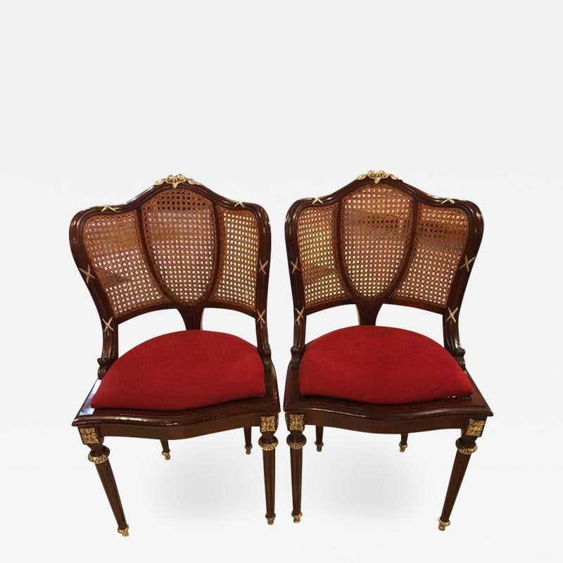 Pair of Fine Bronze-Mounted Louis XVI Style Dining Chairs Manner of Jansen - 2