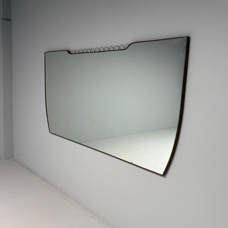 Gio Ponti Attr, Italian Mid-Century Modern, Monumental Wall Mirror, Brass, 1950s - 3