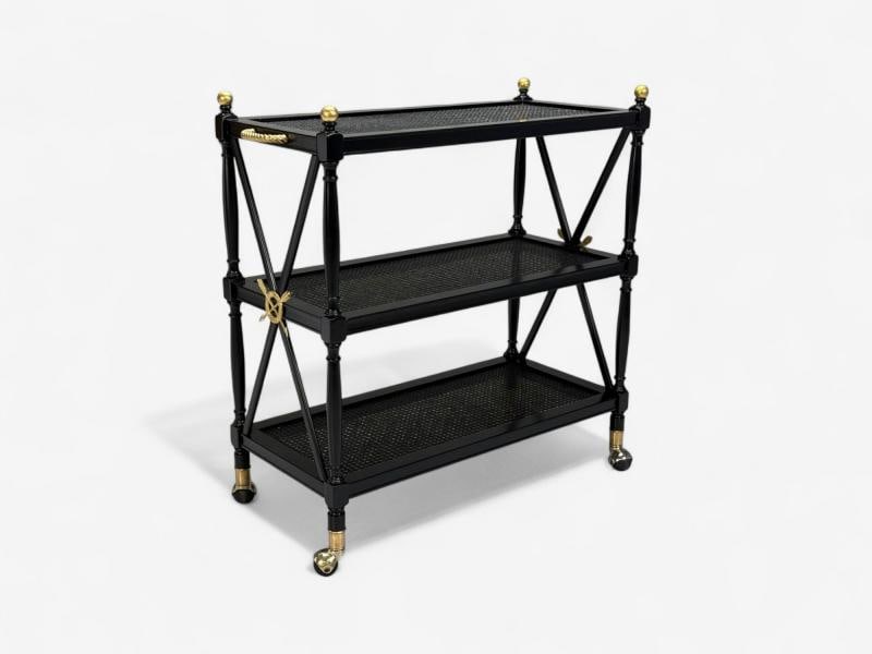 Federal Style, Painted Wood, Cane, Ebonized Bar Cart, USA, 1970s - 10