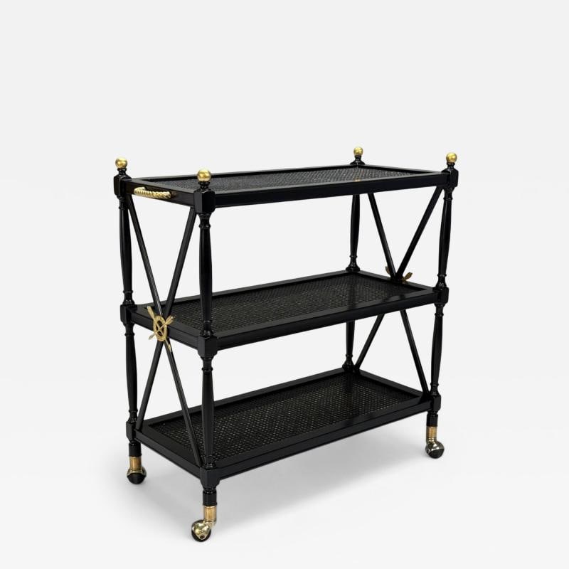 Federal Style, Painted Wood, Cane, Ebonized Bar Cart, USA, 1970s (1 of 10)