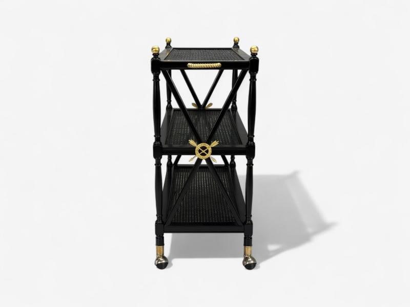 Federal Style, Painted Wood, Cane, Ebonized Bar Cart, USA, 1970s - 4