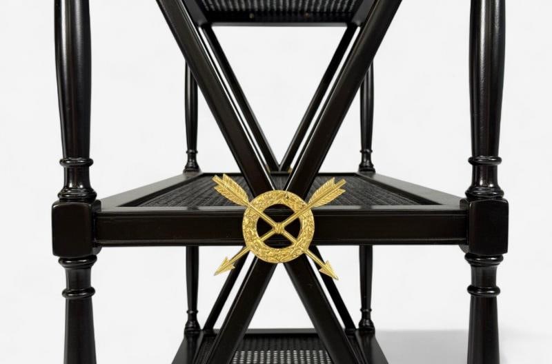 Federal Style, Painted Wood, Cane, Ebonized Bar Cart, USA, 1970s - 6