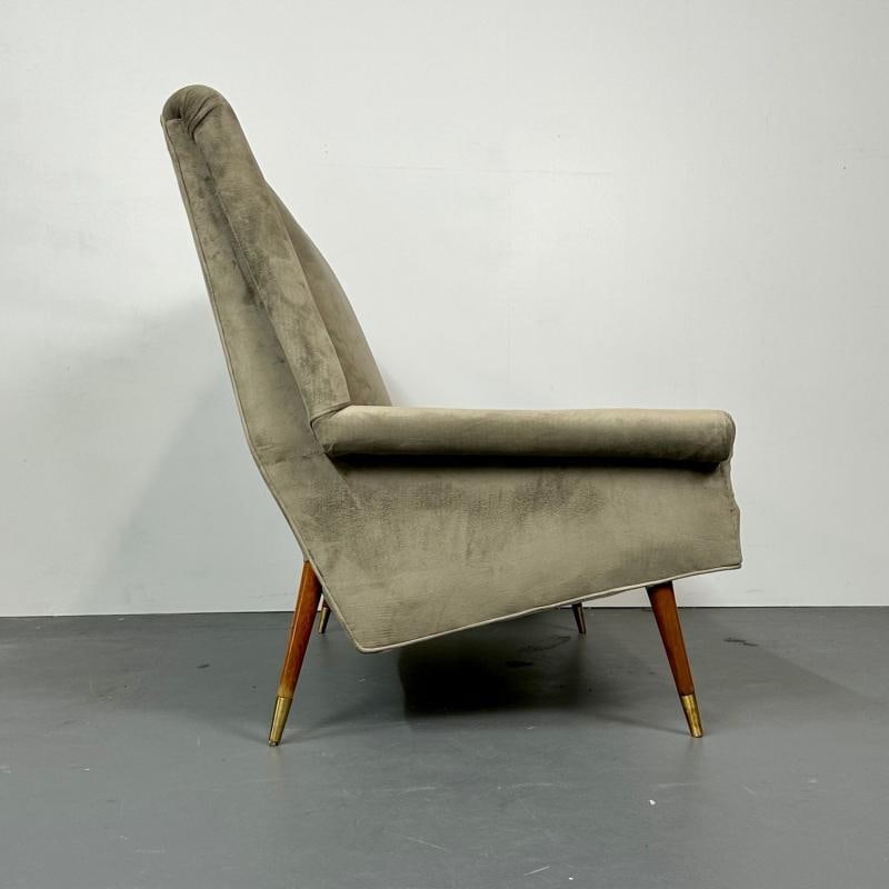 Italian Mid-Century Modern Gio Ponti Style Sofa / Settee, Velvet, Walnut, 1950s - 5
