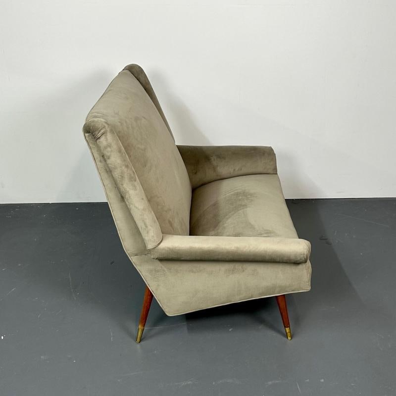 Italian Mid-Century Modern Gio Ponti Style Sofa / Settee, Velvet, Walnut, 1950s - 6