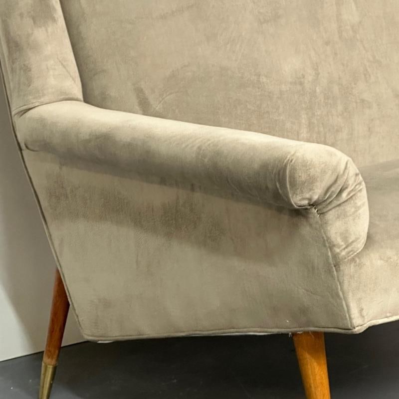 Italian Mid-Century Modern Gio Ponti Style Sofa / Settee, Velvet, Walnut, 1950s - 7