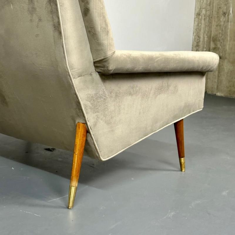 Italian Mid-Century Modern Gio Ponti Style Sofa / Settee, Velvet, Walnut, 1950s - 8