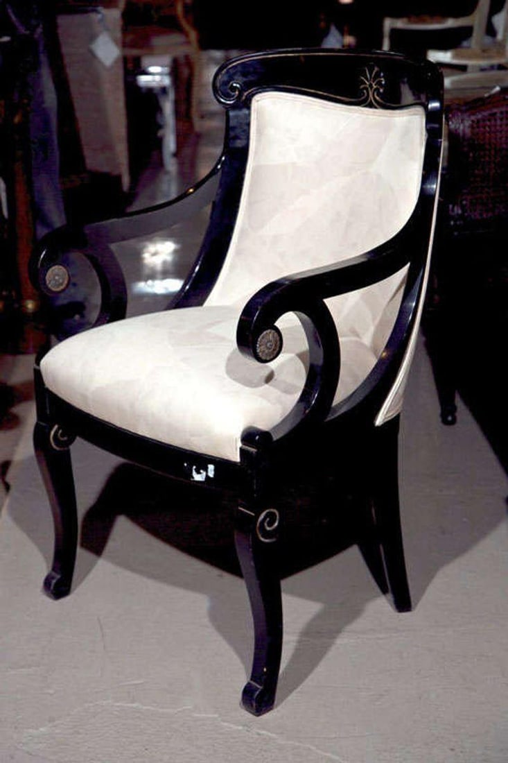 Pair of Hollywood Regency Style Ebonized Armchairs - 2