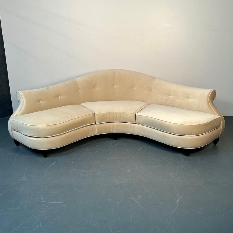 Mid-Century Modern Style Curved Sofa / Settee by Christopher Guy, Velvet - 4