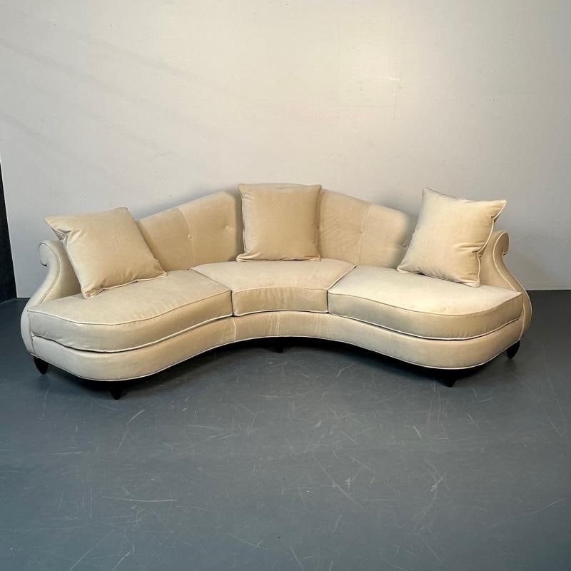 Mid-Century Modern Style Curved Sofa / Settee by Christopher Guy, Velvet - 5