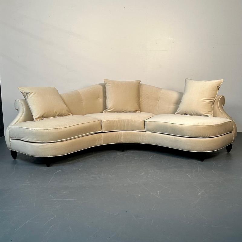 Mid-Century Modern Style Curved Sofa / Settee by Christopher Guy, Velvet - 6