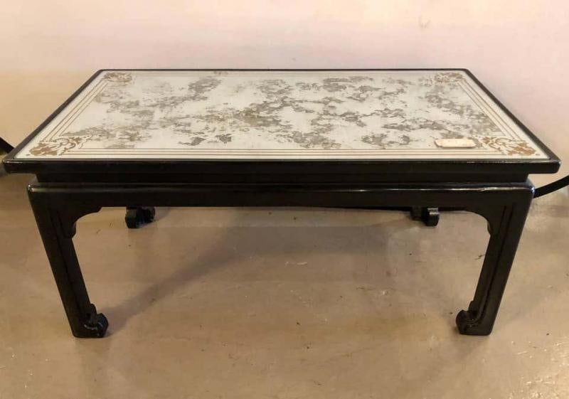 Maison Jansen Ebonized Coffee or Cocktail Table Chinoiserie Style Églomisé Glass - 3