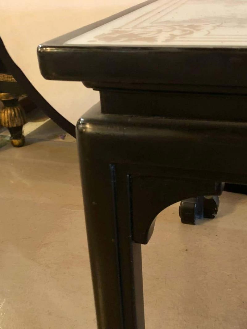 Maison Jansen Ebonized Coffee or Cocktail Table Chinoiserie Style Églomisé Glass - 7