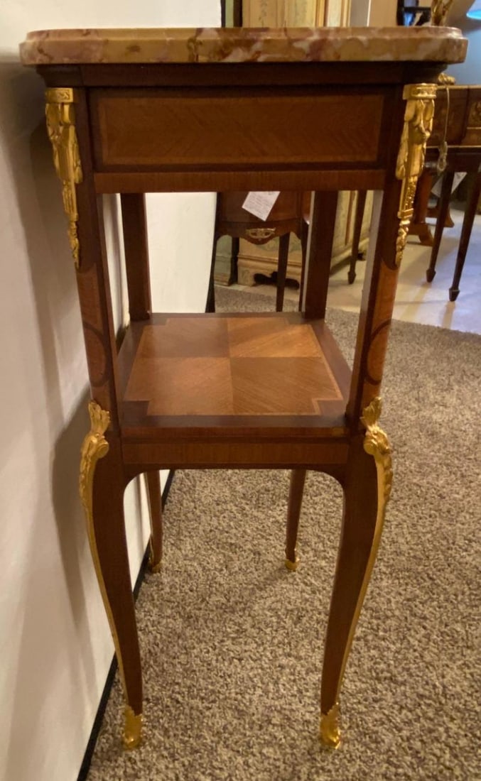 Louis XV-XVI Style Marble-Top Side Table End Table Pedestal, Transitional - 4
