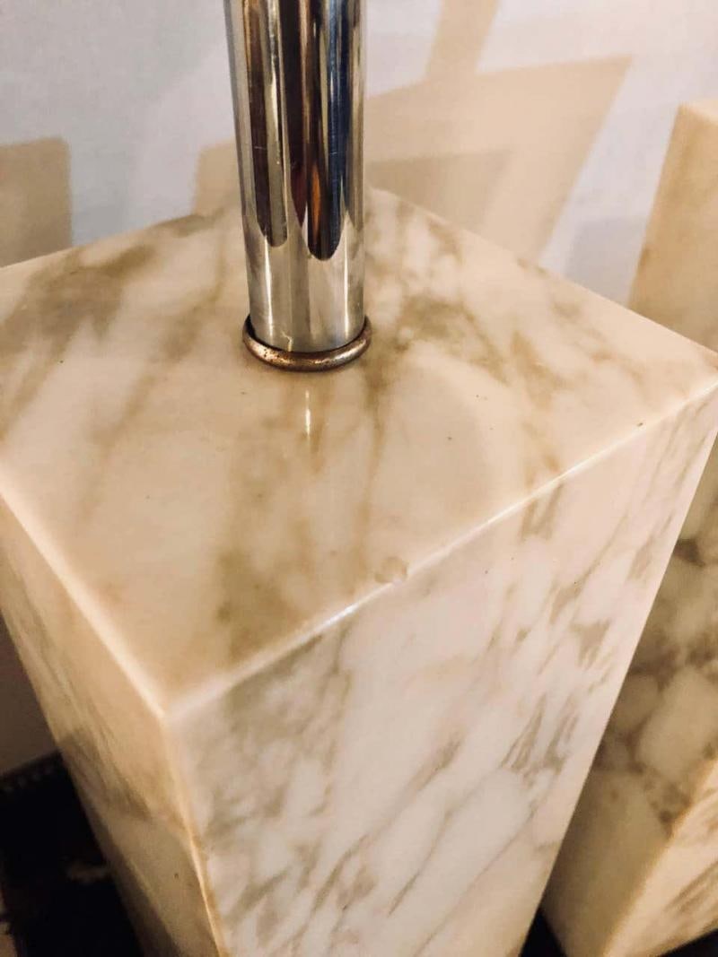 Fine Custom Pair of T. H. Robsjohn-Gibbings Marble Column Form Table Lamps - 2