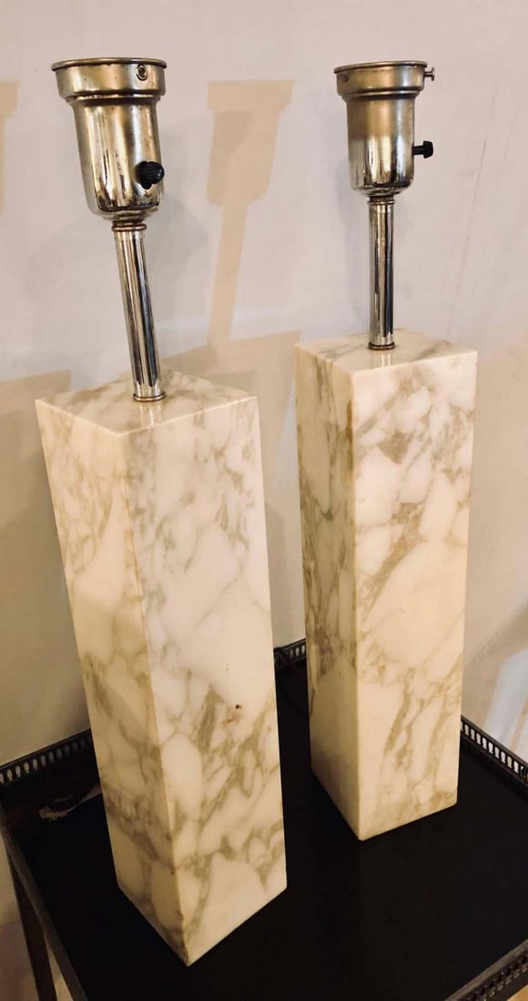 Fine Custom Pair of T. H. Robsjohn-Gibbings Marble Column Form Table Lamps - 5