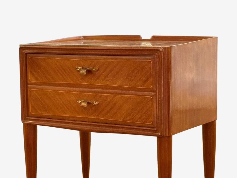Italian Modern, Stained Wood, Brass, Glass, Nightstands, Italy, 1950s - 8