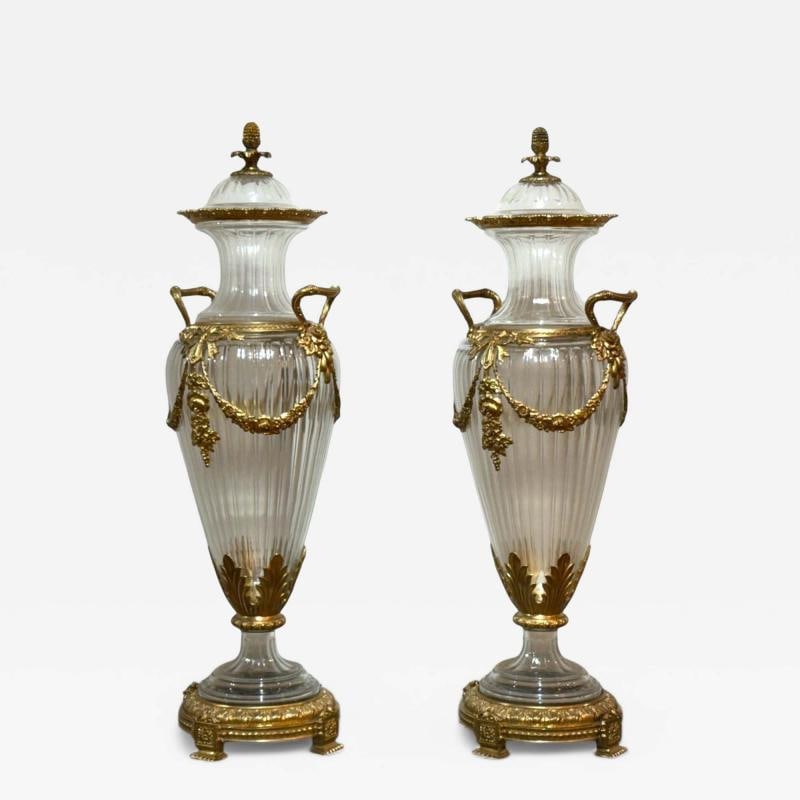 Louis XVI Style, Crystal, Bronze, Monumental Lidded Urns, Italy, 20th c. (1 of 12)