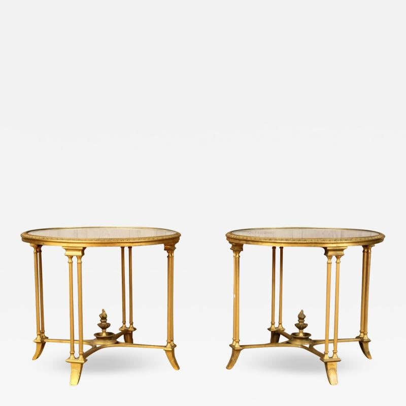 Pair of Bagues Style Gilt Bronze Neoclassical End Tables or Pedestals - 2