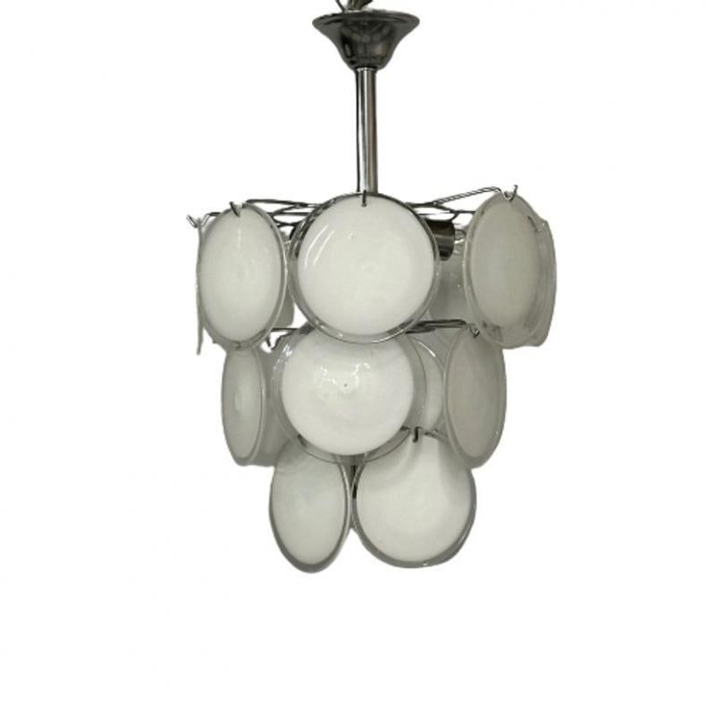 Mid-Century Modern Style Small White Murano Glass Disk Chandeliers / Pendants - 2