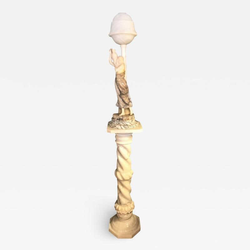 Fine Neoclassical Alabaster Figure of a Water Maiden Lighted on a Pedestal: Title: Fine Neoclassical Alabaster Figure of a Water Maiden Lighted on a Pedestal Description: Description 1: A fine alabaster figure of a water maiden on a pedestal. The single globe lamp is of a
