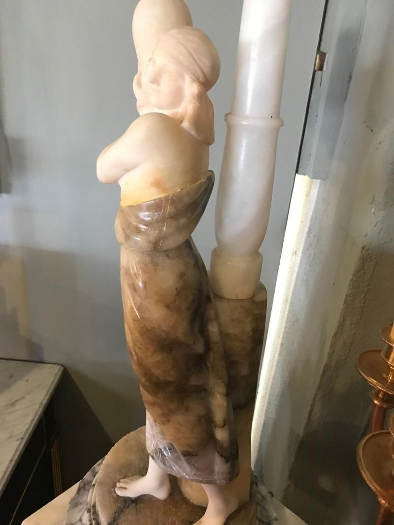 Fine Neoclassical Alabaster Figure of a Water Maiden Lighted on a Pedestal - 8